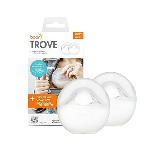 Boon Trove Silicone Manual Breast Pump Set - Hands Free Breast Milk Collector - Includes Polyester Travel Pouch - Breastfeeding Essentials - 2 Count