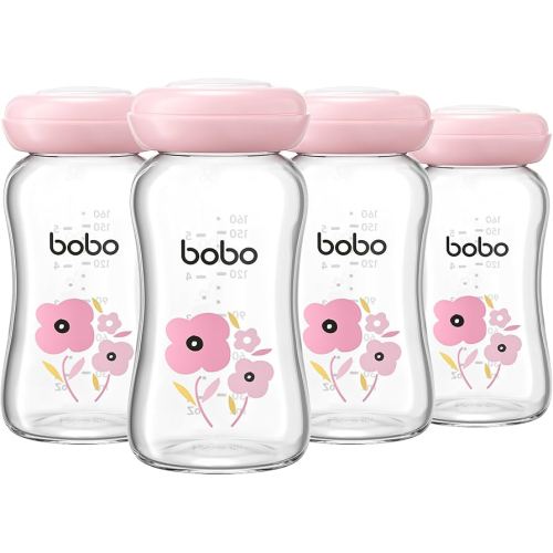YOHKOH Glass Breast Milk Storage Bottles - 100% Leak-Proof, BPA-Free Breastmilk Storage Containers, Freezer & Dishwasher Safe, Ideal for Nursing Mothers (Red, 5.4oz (Pack of 4))