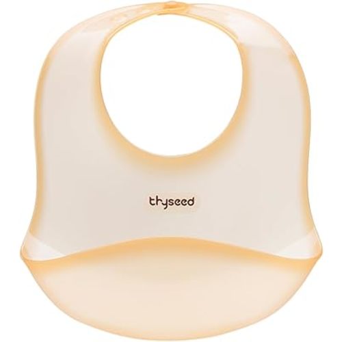 thyseed Ultra Thin & Light Waterproof Silicone Bibs for Babies Eating Toddler Feeding Silicon Food Catcher with Large Pouch