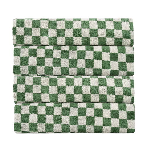 Ikfashoni 4 Pack Green Cute Checkered Bath Towels,Microfiber Fleece Plush Towels