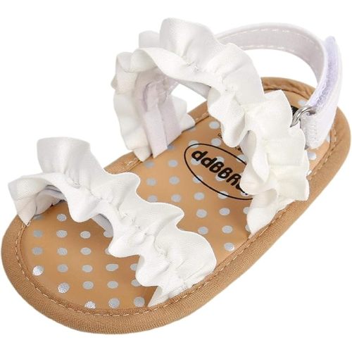 CoKate Baby Girls Sandals Ruffle Bowknot Premium Soft Sole Anti-Slip Open Toe Breathable Summer Outdoor First Walker Shoes Baby Sandals 0-3 months girls