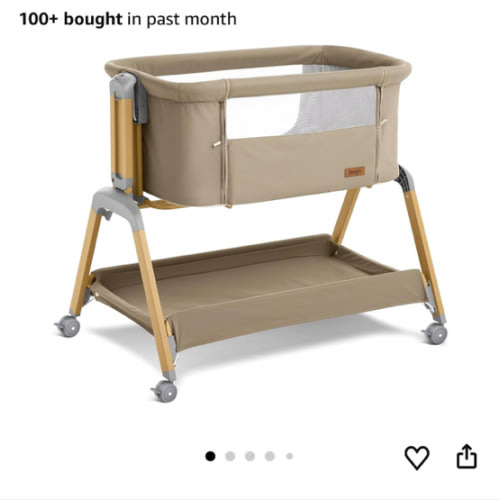 3 in 1 Baby Bassinet, Rocking Bassinets with Comfy Mattress and Wheels, Adjustable Height Bassinet Bedside Sleeper, Easy Folding Portable Crib for Newborn (Khaki)