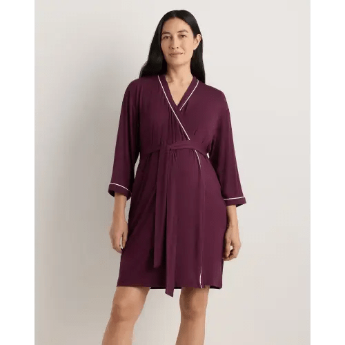 Bamboo Jersey Maternity Robe - Maternity & Post-partum in Wine Tasting Red