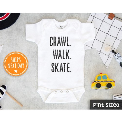 Skater Baby Onesie® -  Crawl- Walk- Skate Baby Onesie® - Cute Hockey - Skateboard - Figure Skater Baby Bodysuit