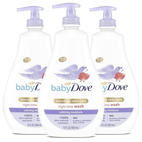 Baby Dove Calming Moisture Sensitive Skin Night Time Wash, 3 Pack Hypoallergenic and Tear-Free Bath Wash, Scented, Suitable for Newborns, 400 ml (3x 13.52 oz) - calming - 13.52 Fl Oz (Pack of 3)