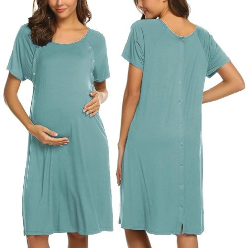 Ekouaer Women’s Nursing/Delivery/Labor/Hospital Nightdress Short Sleeve Maternity Nightgown with Button S-XXL