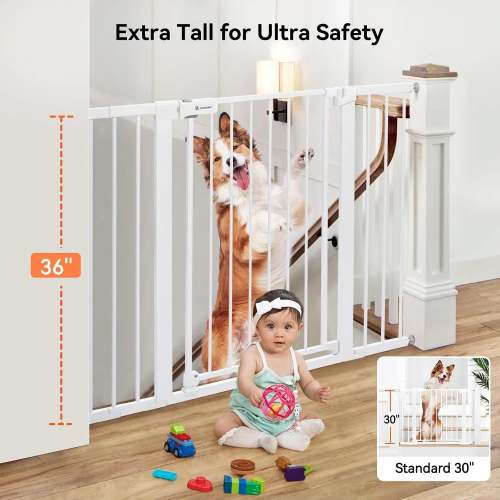 Extra Tall Baby Gate for Stairs and Doorways - White