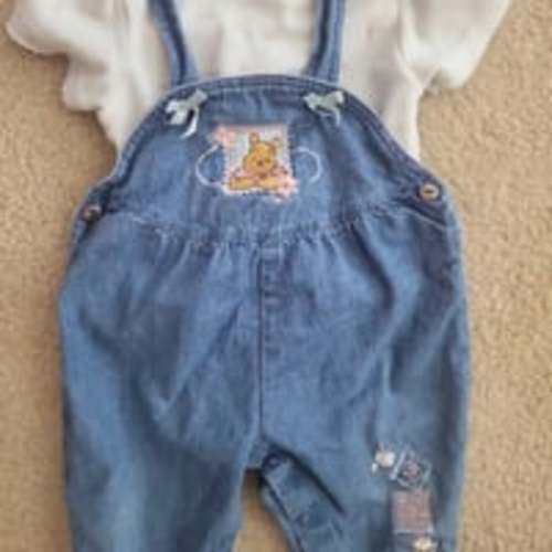 Vintage Pooh Denim Overalls and Top Set