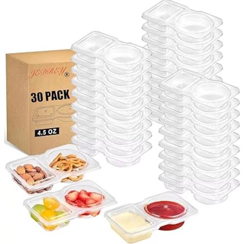Snack containers, reusable snack pack containers with lids, snackle box container, condiment containers with lids, snack containers for kids (Plastic, 30)