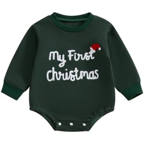 Baby Girl Boy Christmas Clothes Letter Print Sweatshirt Romper Infant Long Sleeve Bubble Romper Winter Outfit