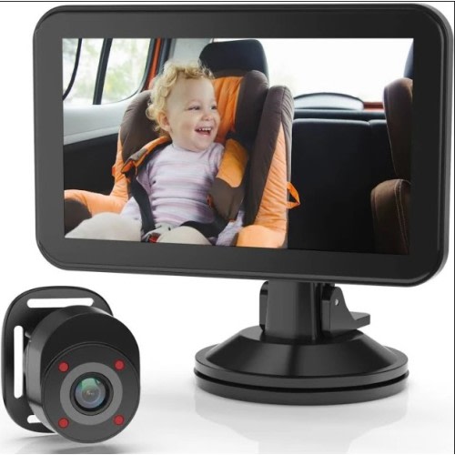 In-Car Baby Cam with Monitor – HD 1080p & Infrared Night Vision - Black