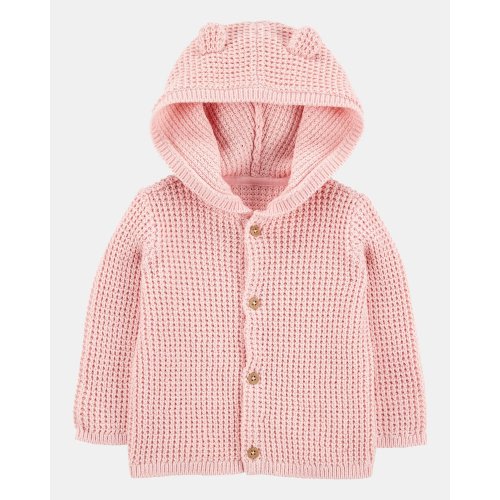 Baby Hooded Waffle Knit Cardigan - Pink | Carter's