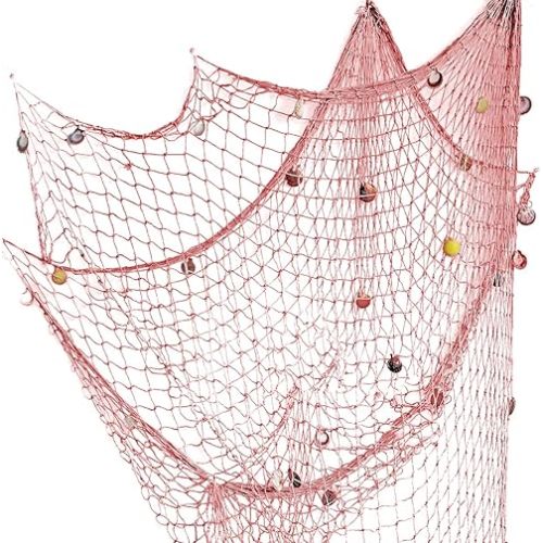 Decoración de pared de red de peces naturales con conchas, decoración de pared con temática oceánica, red de pesca, decoración de fiesta para fiesta pirata, boda, decoración de fotografía (rosa)
