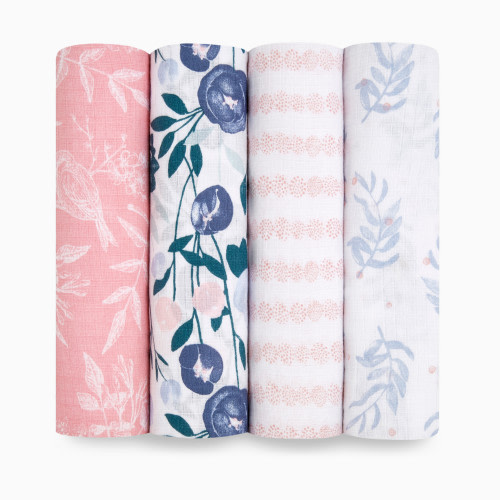 Essentials Cotton Muslin Swaddles (4 Pack) - Flowers Bloom