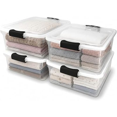 HOMZ 3420CLGRDC.04 Clear storage container with lid, 15.5 Quart (4 Pack), Grey, 4 Sets