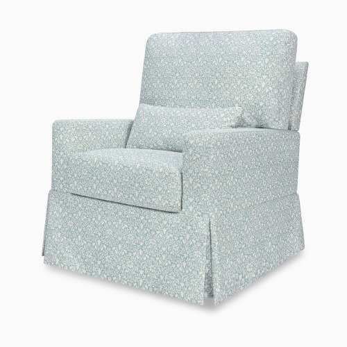 Namesake Morris & Co. x Namesake Crawford Pillowback Comfort Swivel Glider - Bellflowers In Powdered Blue Performance Eco-Weave