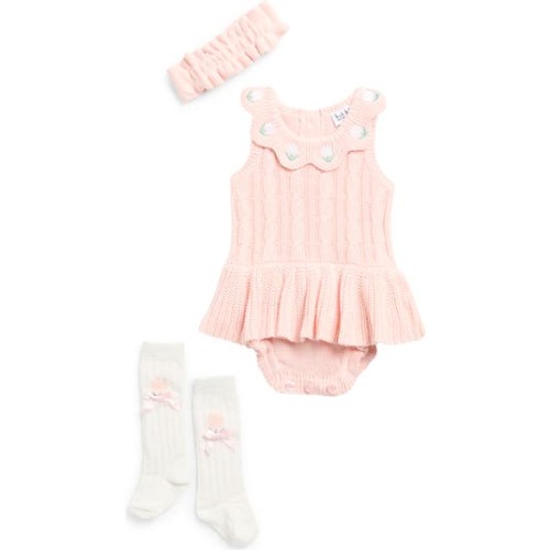 Nicole Miller Floral Embroidered Sweater Romper, Headband & Socks Set | Nordstromrack