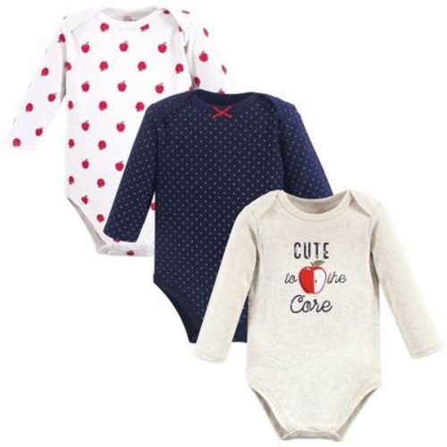 Hudson Baby Infant Girl Cotton Long-Sleeve Bodysuits, Apple, 0-3 Months