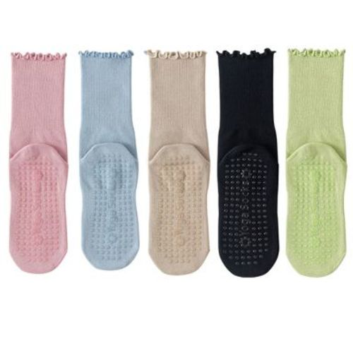 Anna-Kaci 5 Pairs Women's Anti-Slip Crew Yoga Socks Soft Cotton Grip Sole Seamless Toe Design for Pilates Indoor Workouts - 5 pairs-A