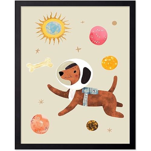 Monem Art Nursery Poster - Space Dog Print - Whimsical Dog Art - Playful Space Wall Art - Cute Playroom Art - Boho Kid's Room Decor - 8x10 UNFRAMED Wall Art