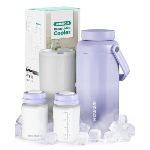 Breast Milk Cooler Bottle - 12H+ Ice-Cold/24H Safe Storage, Compatible with Spectra Pumps, TSA Approved Travel Chiller, 18oz (2x9oz) Lightweight Leakproof Container for Work, Purple
