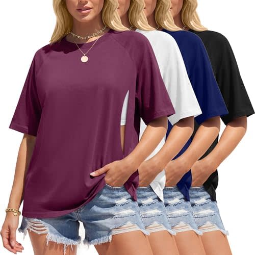 4 Pack Women Nursing T-Shirts for Breastfeeding Maternity with Hidden Zipper Oversized Summer Short Sleeve Tops