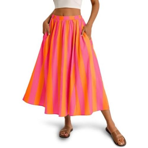 Cicy Bell Womens Summer Striped Maxi Skirts A-Line Elastic Waist Flowy Skirt Beach Vacation Outfits