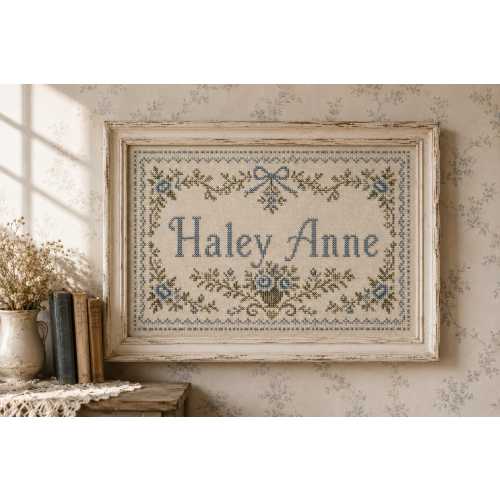 Personalized Cross Stitch Nursery Print, Custom Baby Name Sign, Vintage Embroidery Wall Art, Heirloom Nursery Decor, Baby Girl Gift