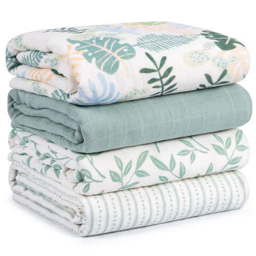 Gllquen Baby 4-Pack Muslin Cotton Baby Swaddle Blankets for Newborn Infant Boys Girls 31.5 x 43.3 inch, Sage Green