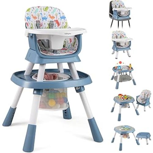 BABY JOY 16 in 1 High Chair, Convertible Baby Highchair for Babies and Toddlers with Activity Center, Booster Seat, Building Block Table, Toddler Chair with Safety Harness, Removable Tray (Blue)