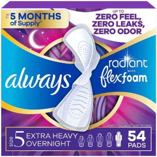 Always Radiant Pads with Wings - Size 5 Extra Heavy - Light Clean Scent - 54ct