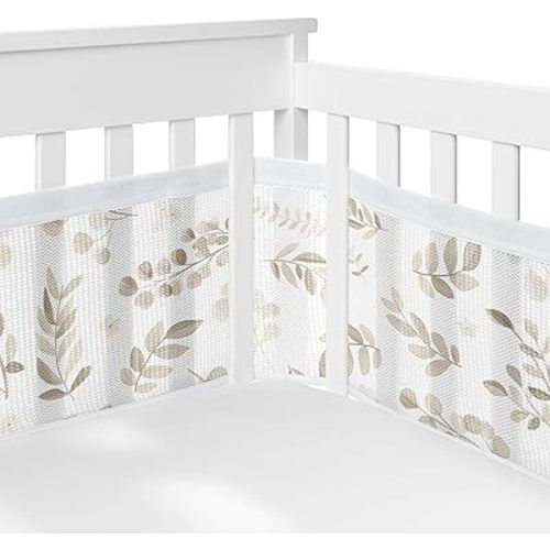 Sweet Jojo Designs + BreathableBaby Floral Leaf Boy Girl Gender Neutral Breathable Mesh Crib Liner Baby Infant Ivory Brown Beige White Boho Bohemian Watercolor Botanical Woodland Garden