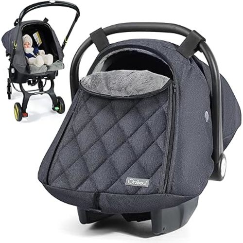Orzbow Winter Carseat Cover for Baby, Infant Car Seat Cover Compatible with Doona Car Seats, Zipper Access, Breathable, Rain, Snow and Wind Proof, Winter Baby Essentials Carrier Canopy, Dark Grey