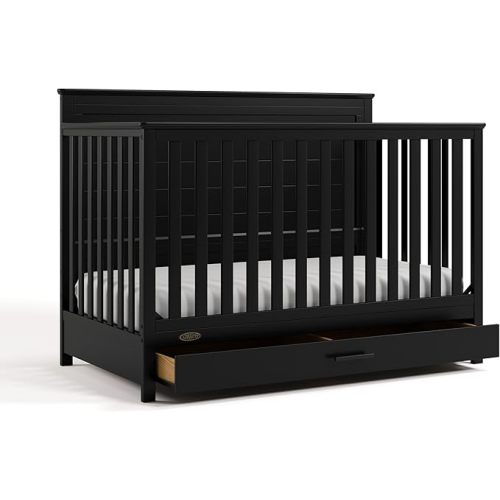 Graco Tristan 5-in-1 Convertible Crib with Drawer (Black) – GREENGUARD Gold Certified, Fits Standard Crib Mattress, Premium Handle, Converts to Toddler Bed, Daybed, and Full-Size Bed