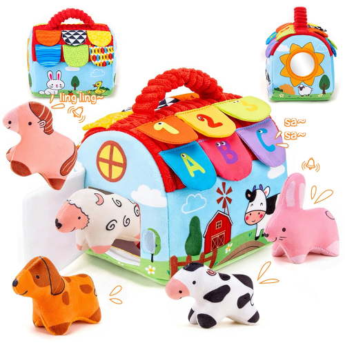 Baby Toys 6-12 Months, Soft Barn with Stuffed Farm Animals, Sensory Montessori Toy for 6 Month Girls Boys, Learning Toy for 1 Year Old Toddler