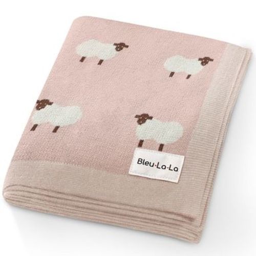 Bleu La La 100% Luxury Cotton Knit Swaddle Receiving Blanket for Blanket for Newborn and Infant Boys and Girls - Sheep - Pink