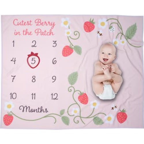 Strawberry Patch Milestone Photo Opportunity Fleece Baby Blanket