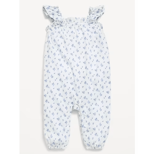 Printed Sleeveless Textured Ruffle-Trim Jumpsuit for Baby