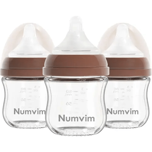 Natural Glass Baby Bottles Gentle & Extra Slow Flow, Newborn Breastfeeding Bottle with Anti Colic Nipple for 0 Months Babies, 3 Packs (Brown (3 Ounce), 1 Count (Pack of 3))