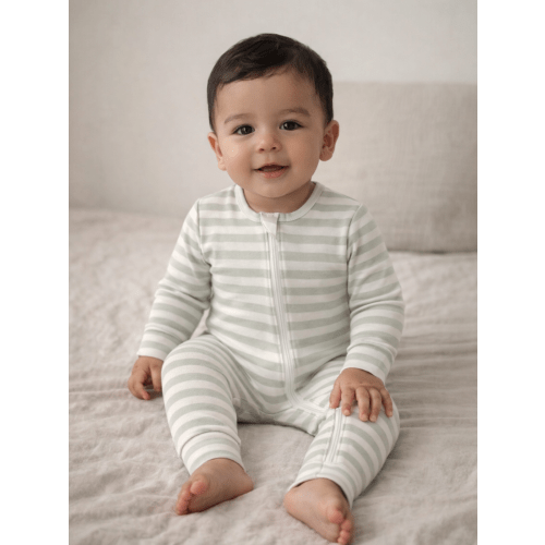 Sage Stripe / Organic 2-Way Zip Romper