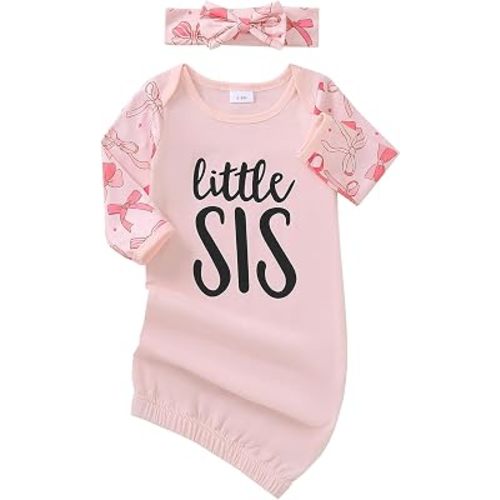 AMAWMW Newborn Baby Girl Little Sister Sleeper Gown Stripe Long Sleeve Nightgown Pajamas Gifts Stuff Essential Outfit