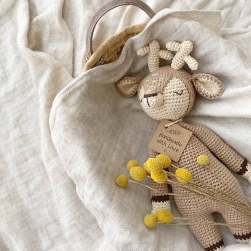 Handmade Deer Sleep Friend - 14"- 35 cm - Amigurumi Crochet Deer, GOTS Certified 100% Organic Cotton, Ethically handmade with organic cotton