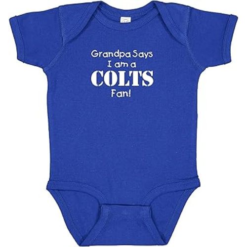 Curiositees Grandpa Says I am a Colts Fan Baby Jersey Bodysuit Outfit - Royal