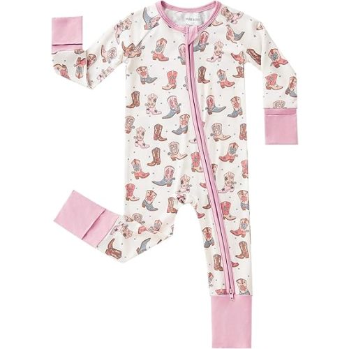 pureborn Baby Sleeper Viscose from Bamboo Zipper Footies 0-24 Months | Buttery soft, 2 way zipper, OEKO-TEX Certified, breathable, infant boy girl, fold-over mittens & foot cuffs, all-season