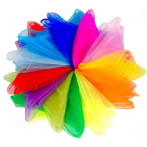 Juggling Scarves, 12 PCS Dance Scarves for Kids Play Silk Scarve for Toddlers Children Movement Music Scarf Magic Tricks Performance Props Accessories Rhythm Band Scarfs 12colors 24 inches