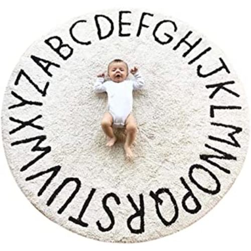 ABC Large Baby Rug for Nursery Kids Round Educational Alphabet Warm Soft Activity Mat Floor Area Rugs Cotton Non-Slip for Children Toddlers Bedroom 59inch