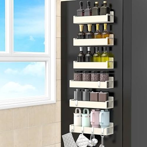 6 Pack Magnetic Spice Rack Organizer for Refrigerator and Oven, Cream White Fridge Organizers and Storage for Kitchen