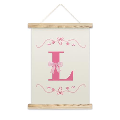 Huastatewolf Pink Bow Initial Poster Hanger Frame, Cute L Monogram Letters Themed Wall Decorations For Bedroom College Dorm, Supplies Gifts For Girls Women Room, 11.8x16 Inch, 12