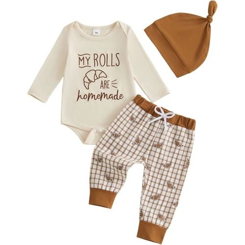 My Rolls Are Homemade Baby Boy Thanksgiving Outfit Romper Plaid Jogger Pant