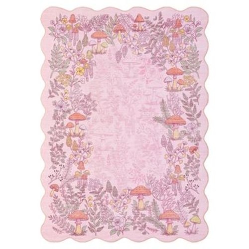 COZONY Mushroom Scalloped Area Rug, Washable Non Slip Low Pile Cute Rug for Nursery Girls Room Living Room Bedroom Farmhouse Decor